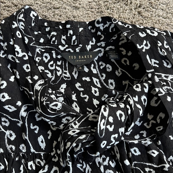 Ted Baker Lodon Black and White Leopard Wildside Print Button Up Puff Sleeve 4 - Picture 2 of 11